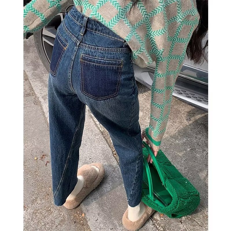 九分蓝色牛仔裤女秋季韩版宽松高腰显瘦垂感直筒休闲复古老爹裤