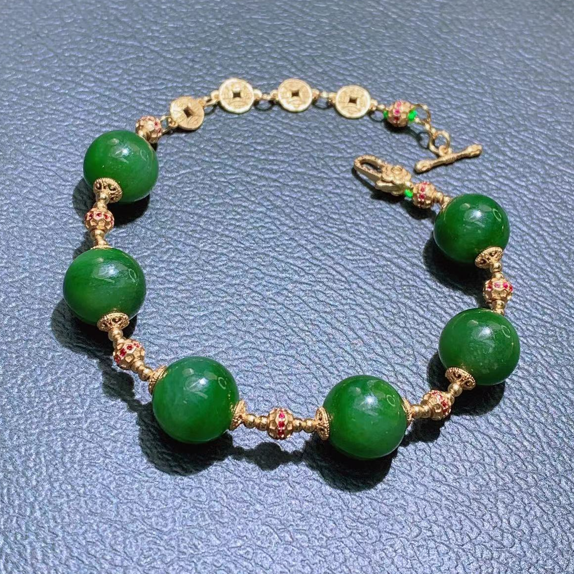 【中国黄金】S925银镶嵌和田玉碧玉手串-S788（伊）