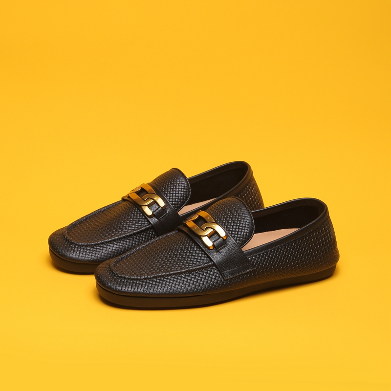 S广州手工休闲真皮乐福鞋软底软面一脚蹬单鞋金属编织皮面驾车鞋