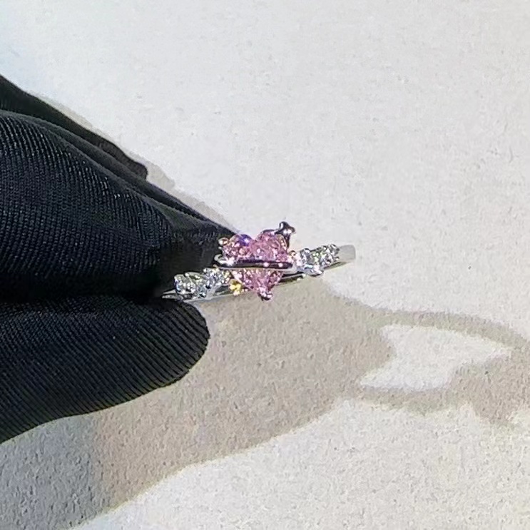 合金合成锆石戒指 【半岛】粉锆爱心戒指精致甜美日系设计感GP994