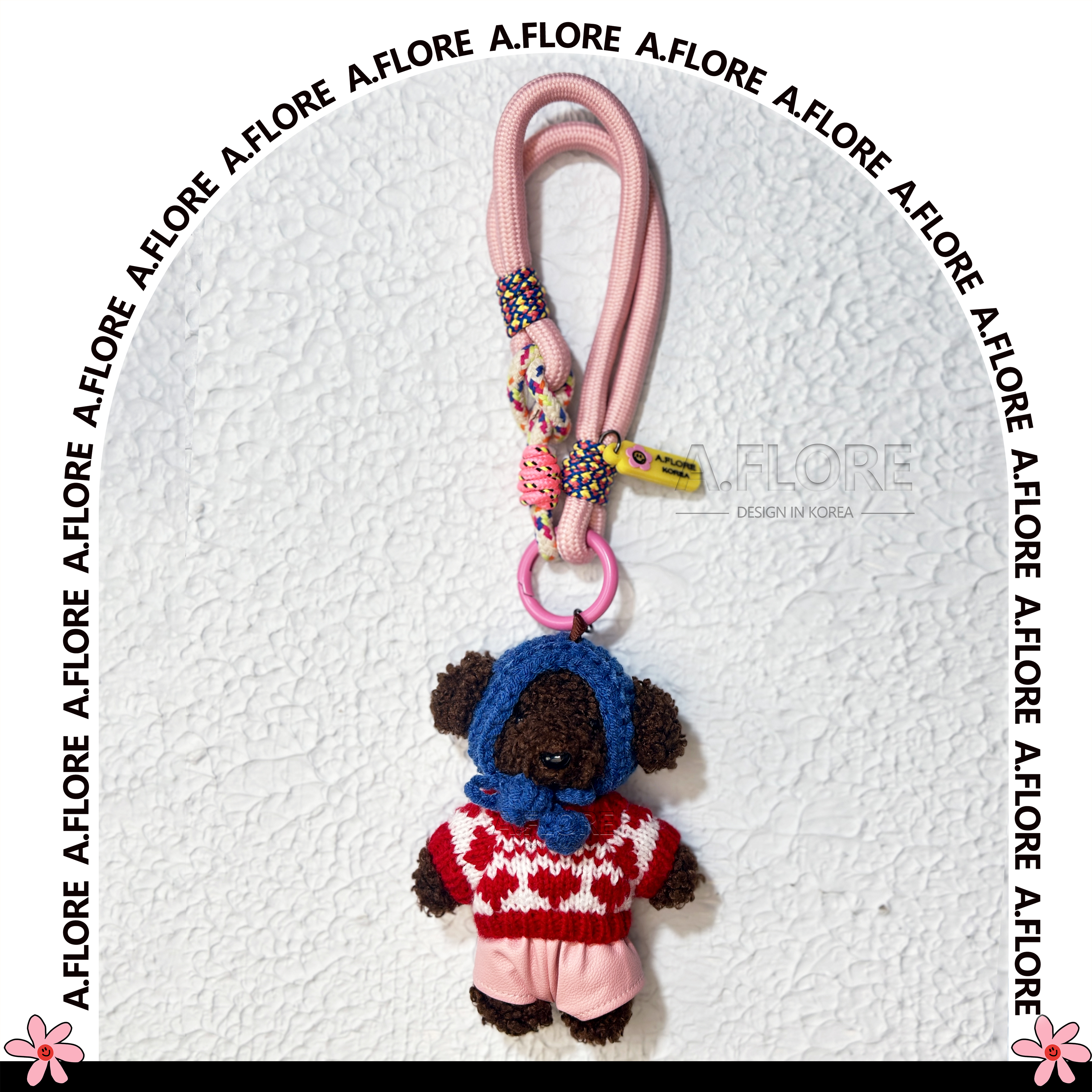 A.FLORE韩国原创手工可爱包包挂件毛绒红色爱心毛衣粉色皮裤
