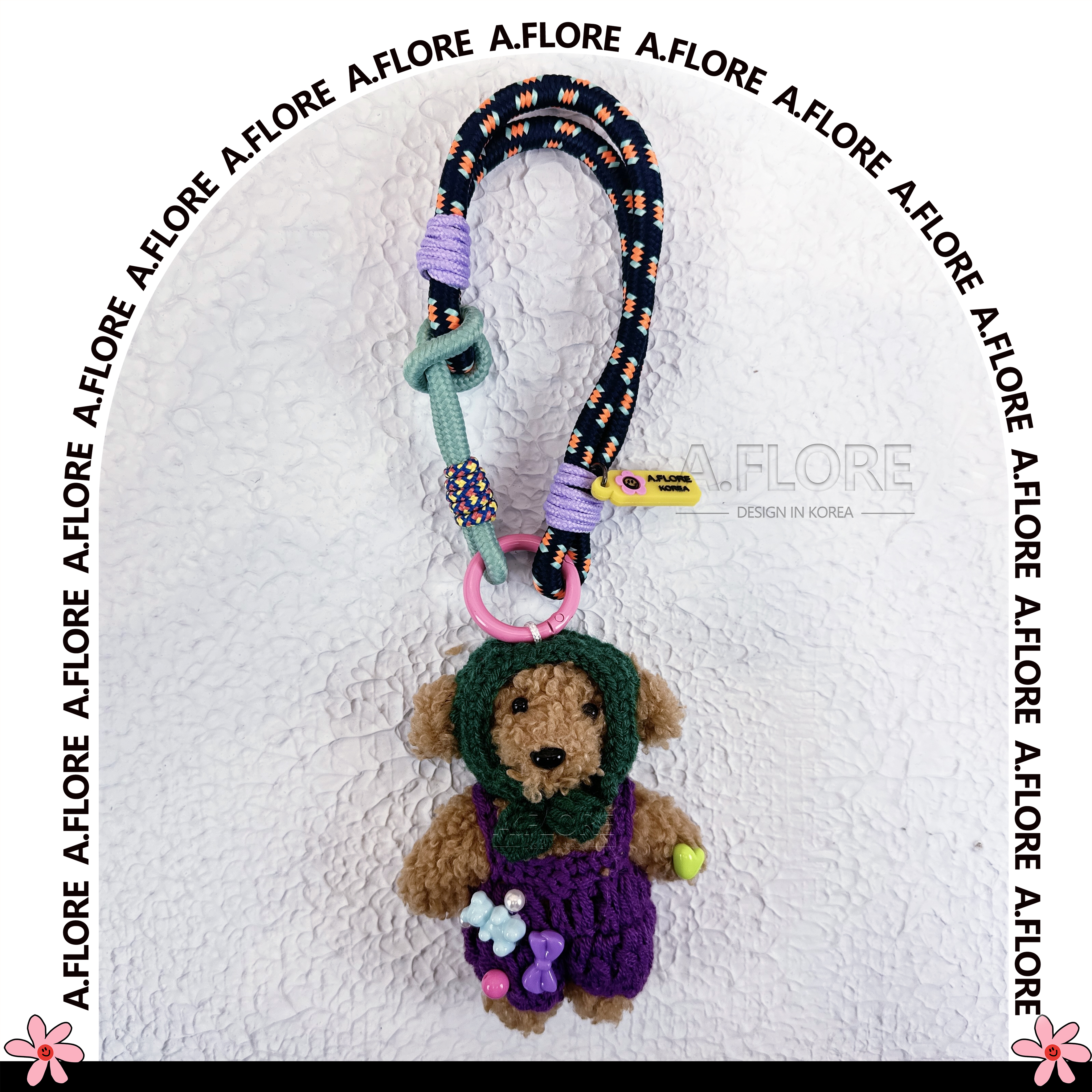 A.FLORE韩国原创手工可爱包包挂件挂饰绿色头套紫色毛绒毛衣小狗