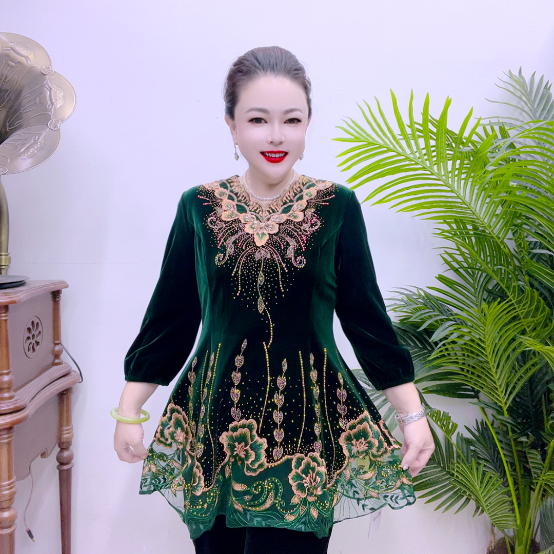 南韩钻石绒气质款长款大衫88A6108