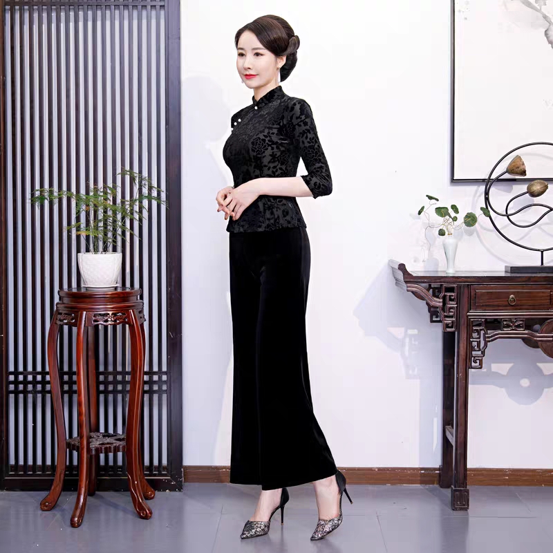 江南锦绣植绒旗袍上衣
