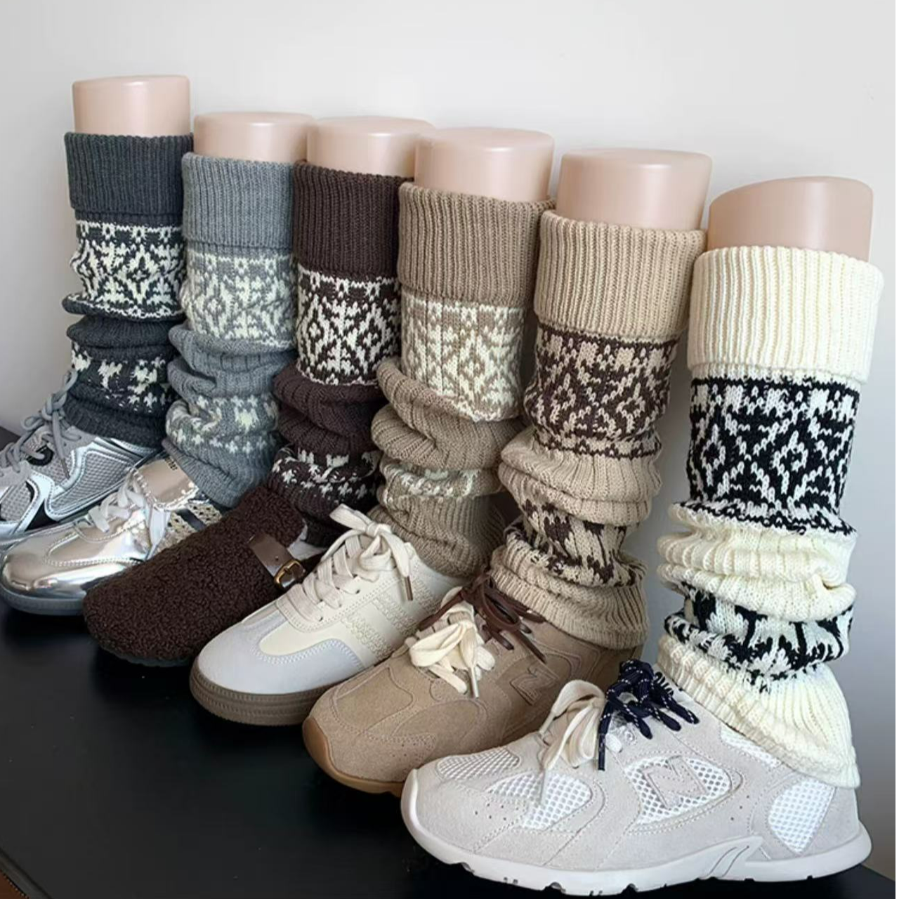 美拉德色系羊毛保暖堆堆袜套女针织复古咖色小腿袜灰色袜套堆堆袜