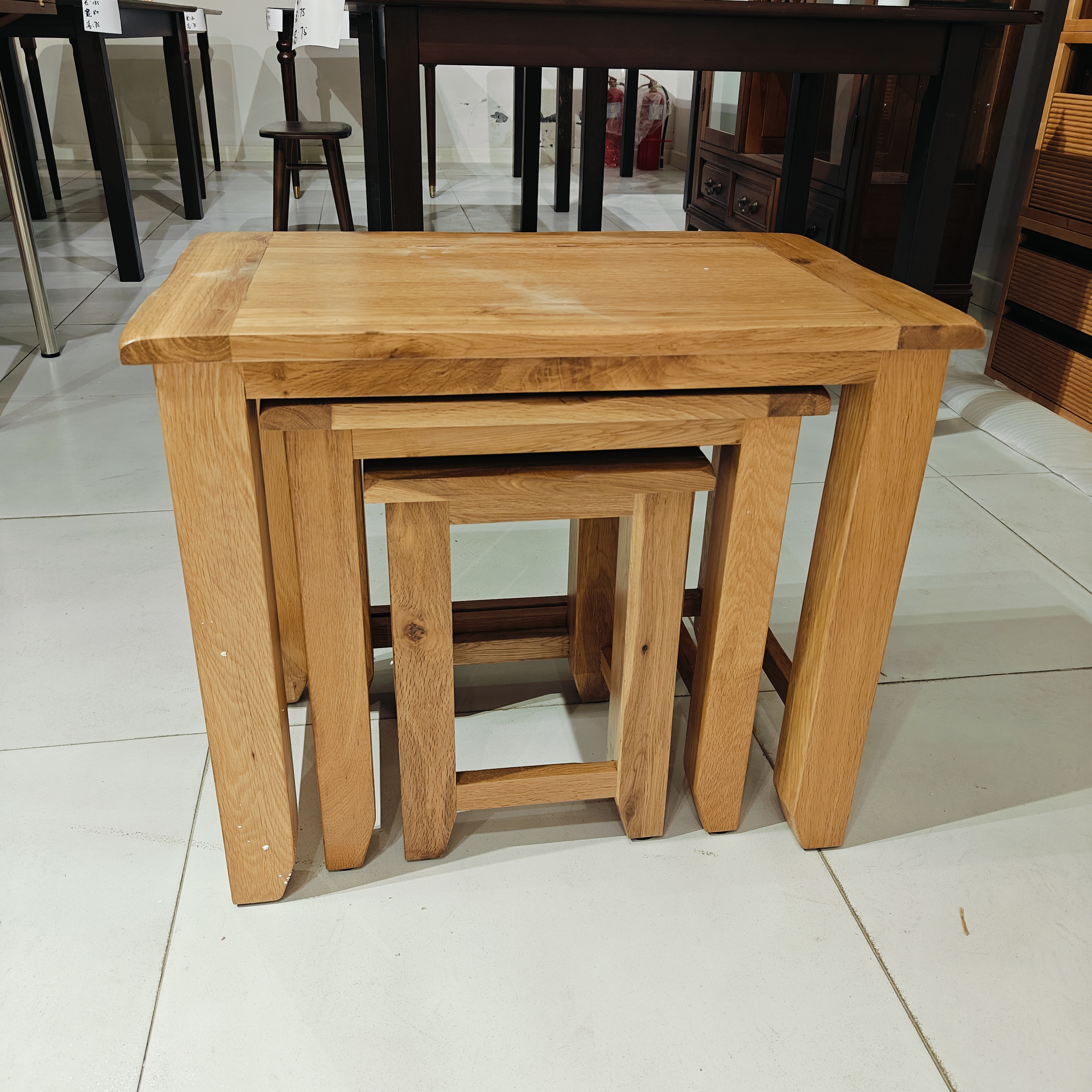 到手3件微瑕实木套三凳白橡木套凳大中小多功能凳子尾单复古色