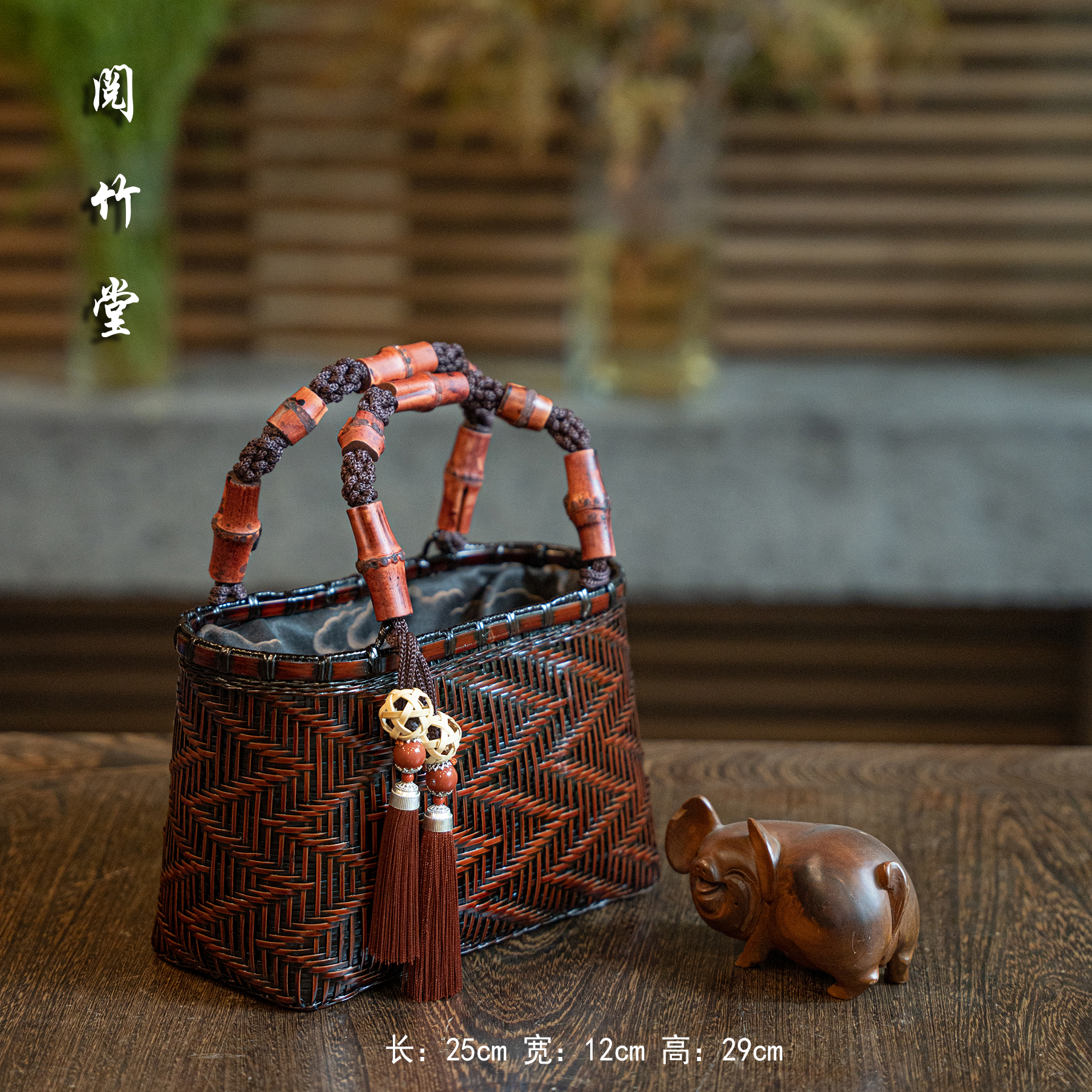 竹编云龙纹包包，仿古做旧手工制作（送丝巾，流苏）