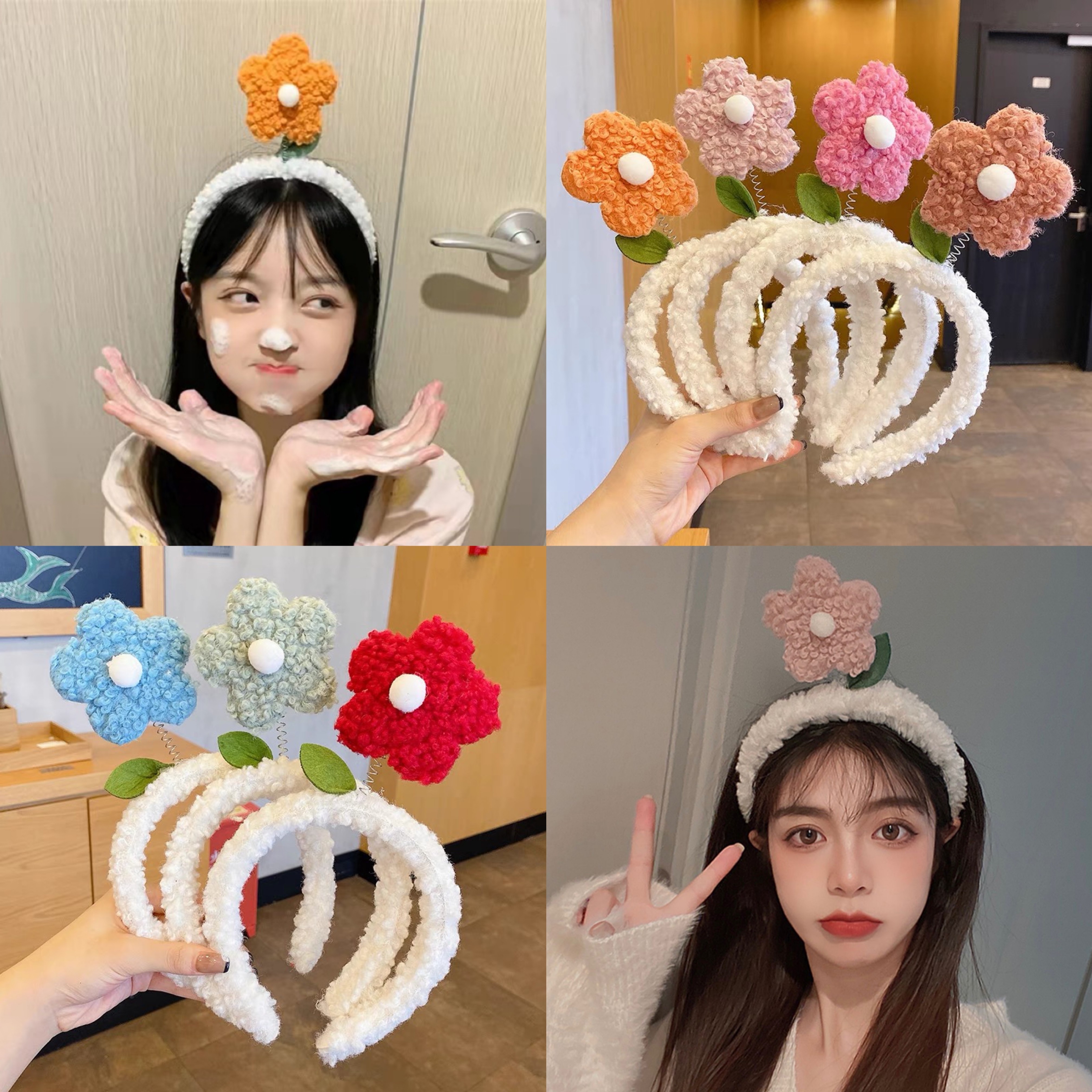 义佰满分2个网红可爱花朵发箍甜美洗脸化妆束发毛绒头箍百搭发捆