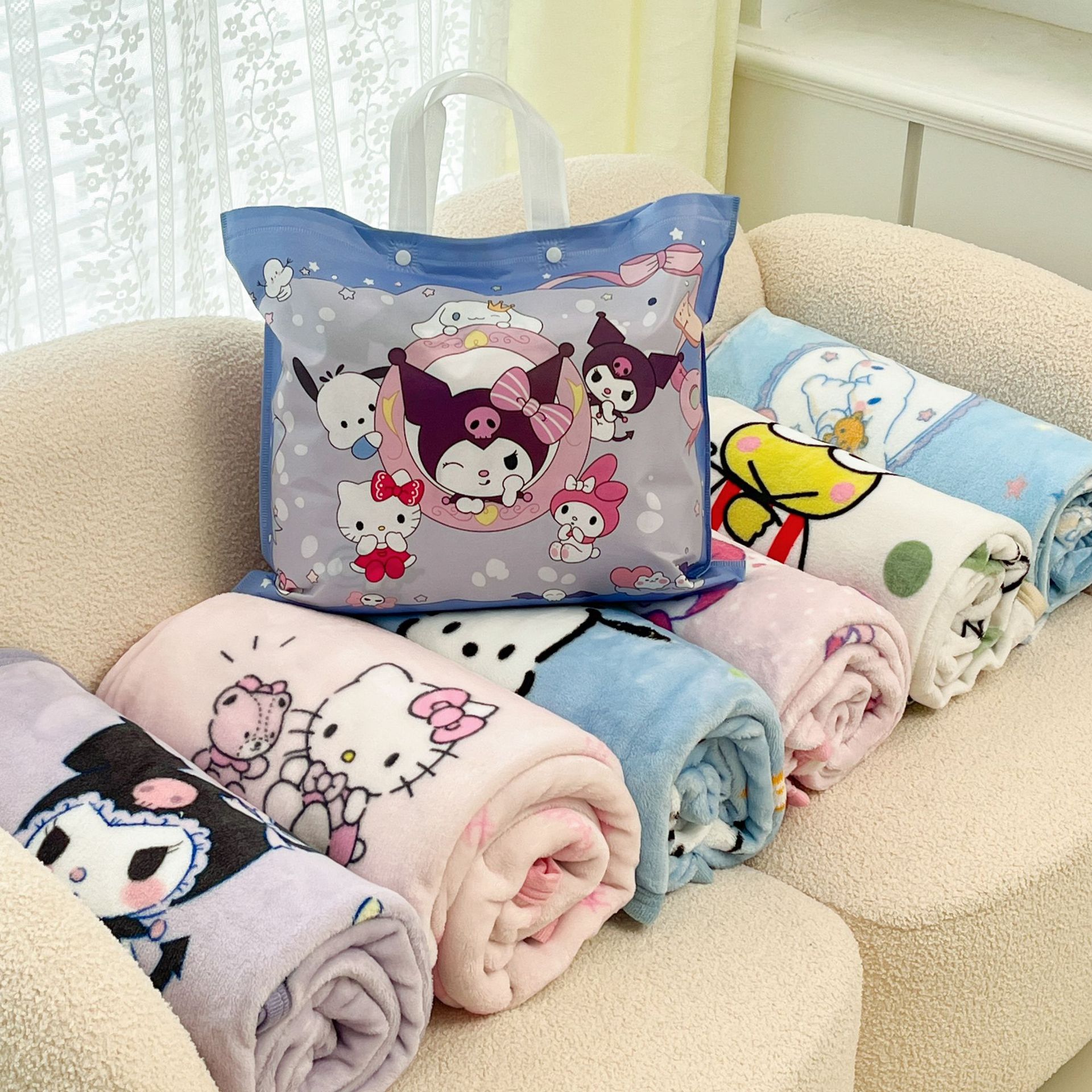 库洛米卡通牛奶绒毛毯双面盖毯办公毯高克重机洗午休毯子加绒加厚