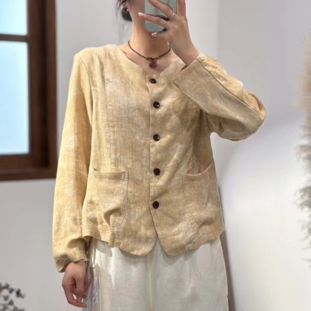 素陌  原创设计高定面料晕染开衫外套复古炒色做旧时尚减龄百搭女