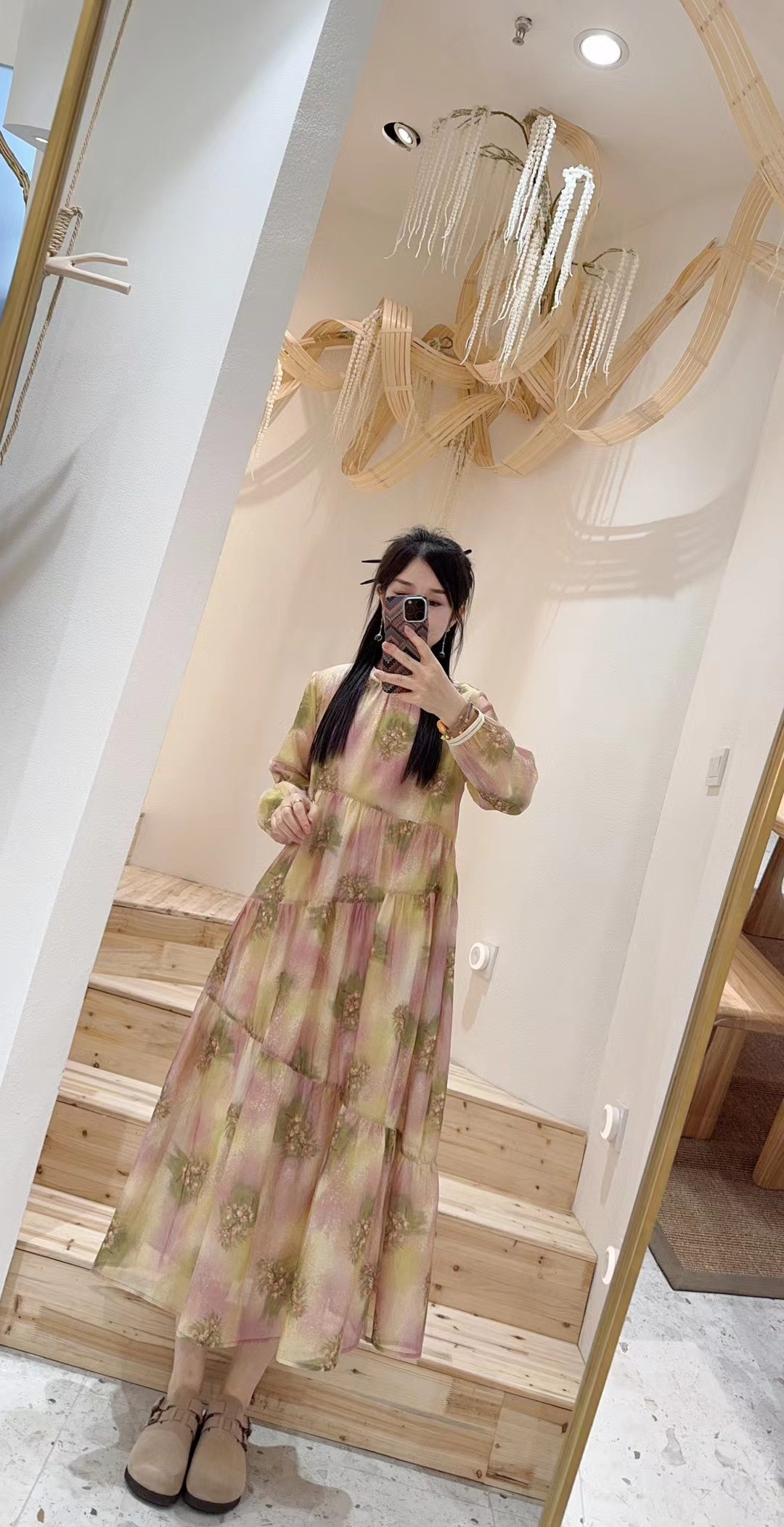 文艺丝棉印花不规则连衣裙D028411