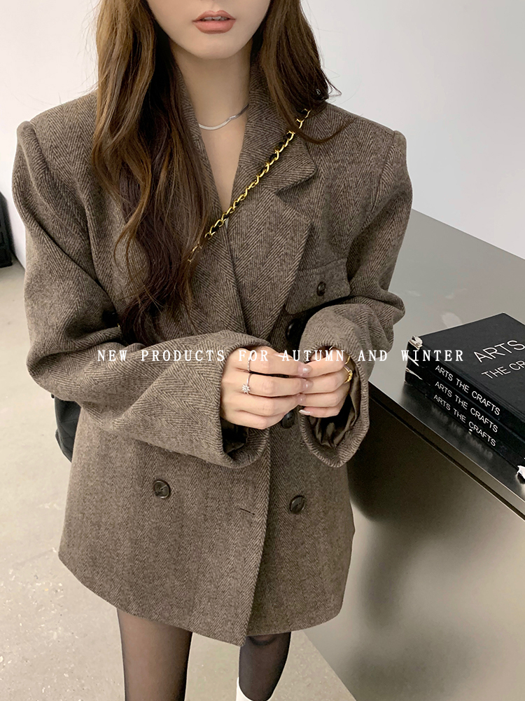 （萱萱专属1）2024新款秋冬高级感毛呢小个子西装式大衣中长款外套1