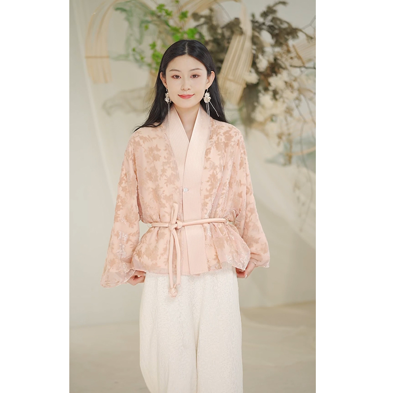 泊风OZEN设计师原创中式上衣丝绒烂花开衫外套