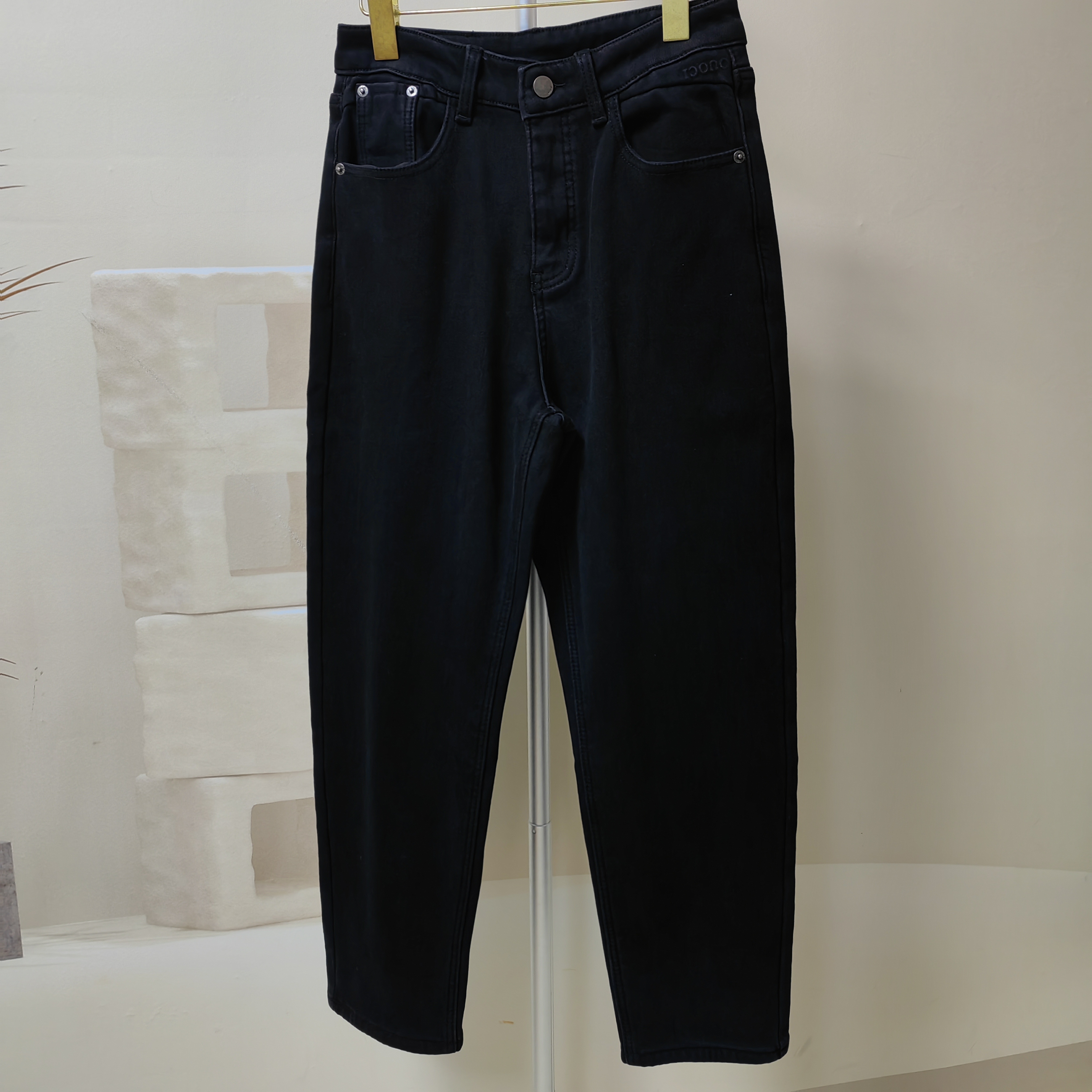 F8005新款时尚宽松显瘦加绒加厚一粒扣百搭老爹裤牛仔裤