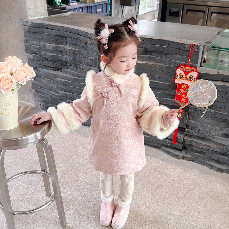 女童国风汉服秋冬季旗袍拜年服新款儿童古装连衣裙古风唐装新年服