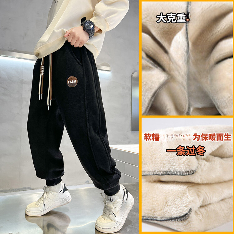 男童加绒裤子秋冬季百搭新款中大童加厚保暖款男孩外穿儿童棉裤潮