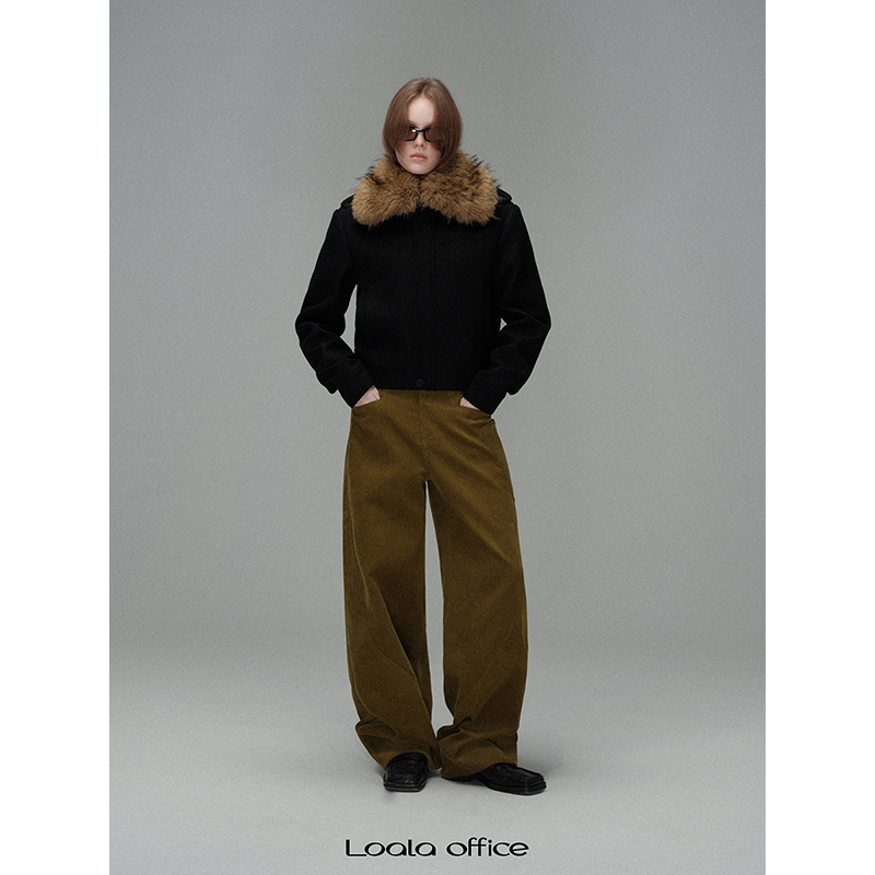 Loala office 可拆卸毛领修身短款夹克