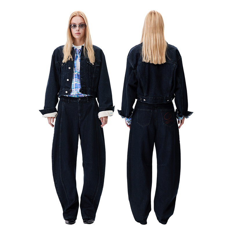 Loala office 复古水洗翻领短款牛仔外套