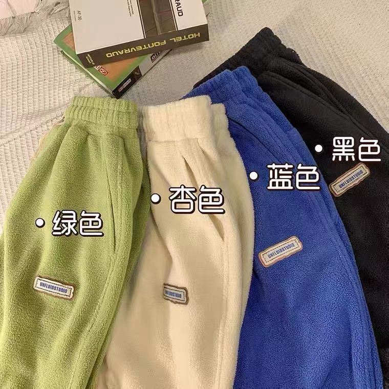 兰秀加厚摇粒绒裤子女童冬季羔毛休闲裤宽松潮流儿童卫裤韩版可爱