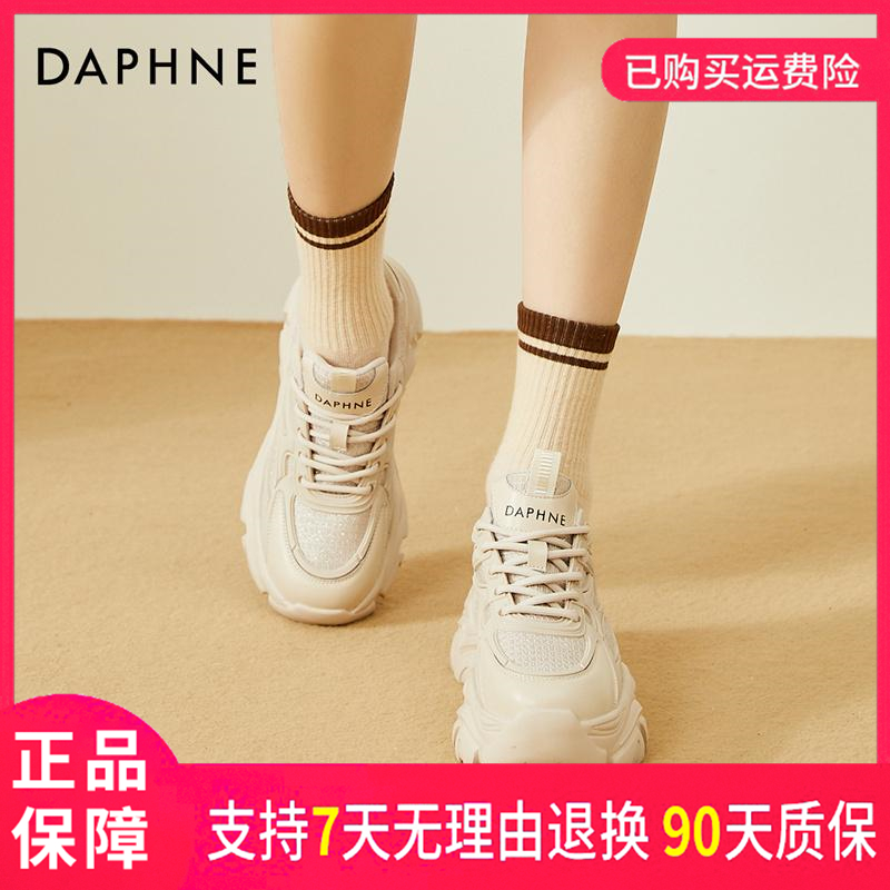 达芙妮女士春秋韩版网红百搭透气拼色圆头厚底系带时尚运动休闲鞋