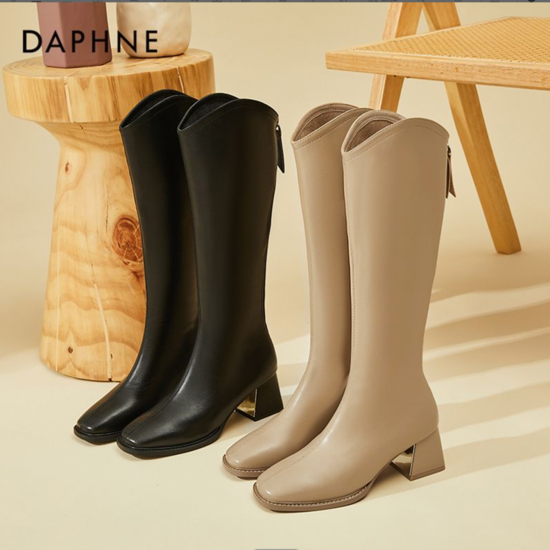 达芙妮秋季新款时装靴2025节日聚会专用增高显瘦厚底长筒靴潮流款