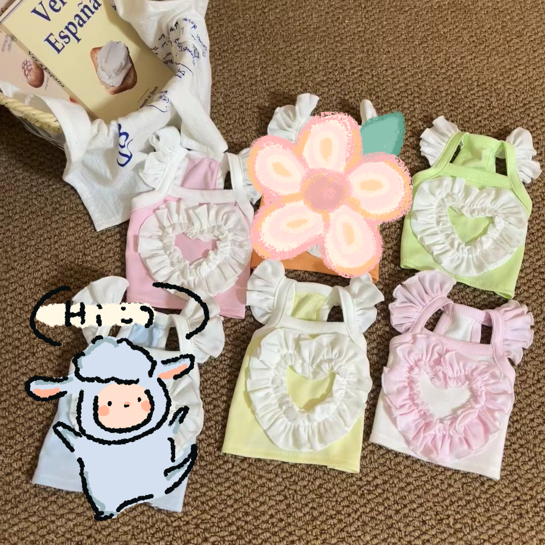 夏季马卡龙色系宠物家居服可爱小飞袖爱心背心薄款纯手工甜美定制