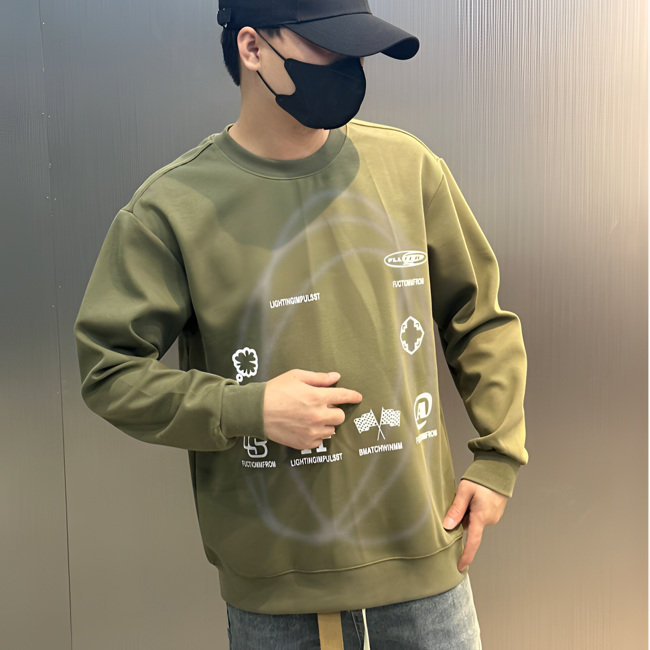 爆款时尚串标印花圆领卫衣男秋季美式潮牌设计感情侣宽松休闲重磅