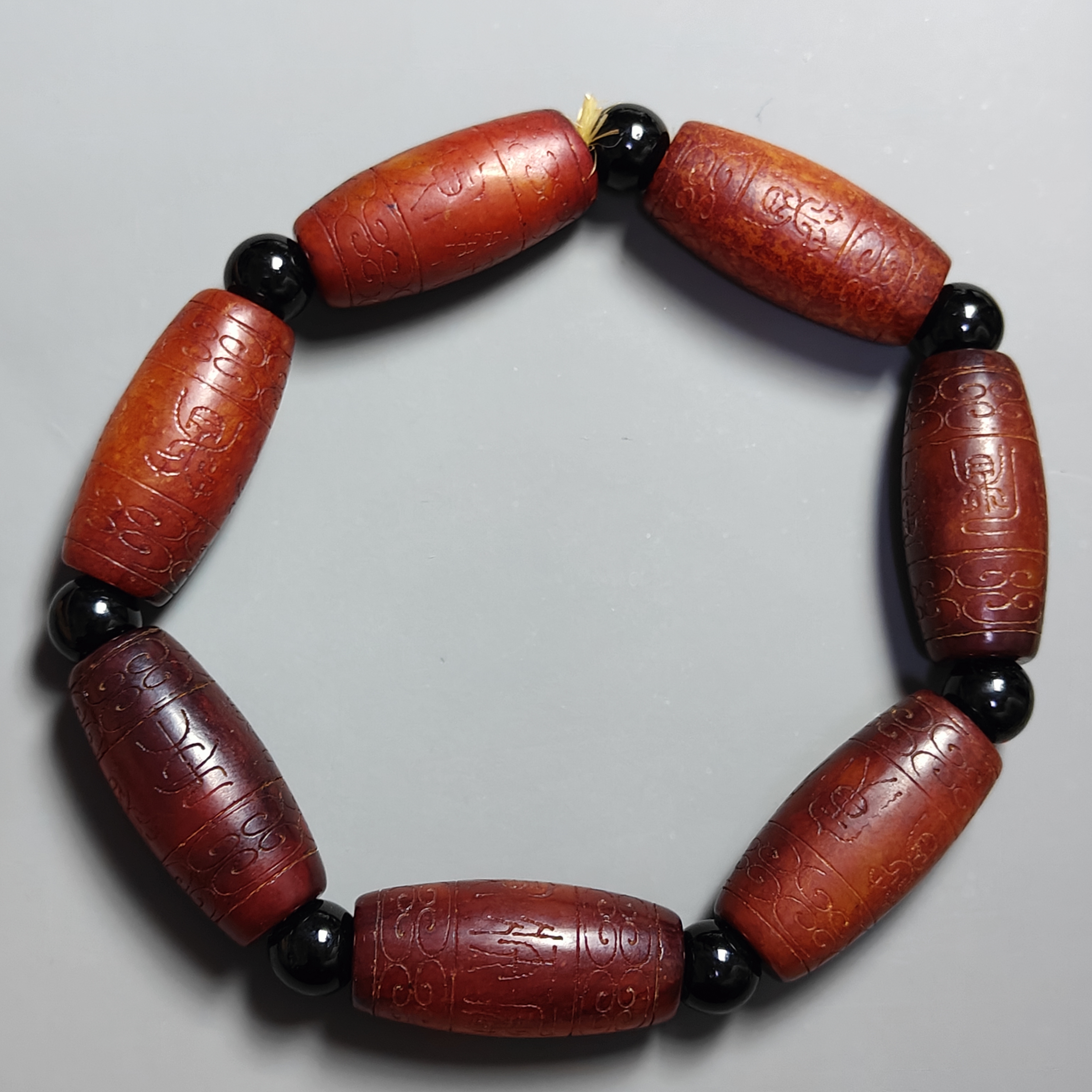 红沁古玉石手串六字箴言国风复古