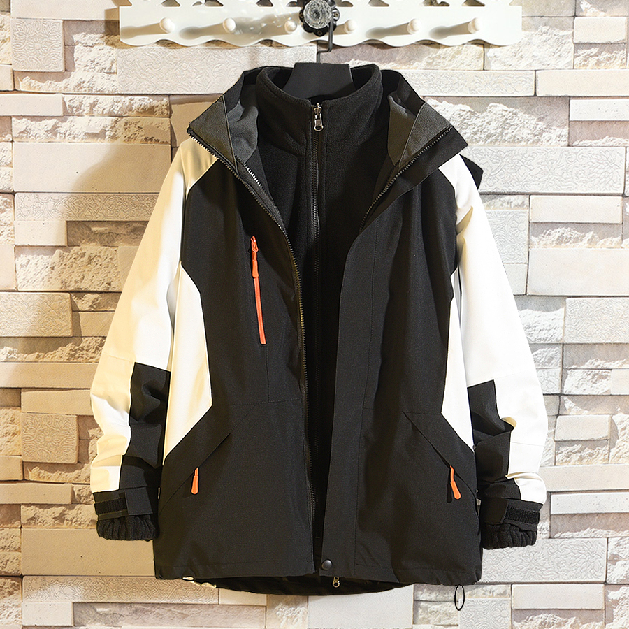 日系户外冲锋衣男女款山系工装防风防水三合一可拆卸徒步旅行外套