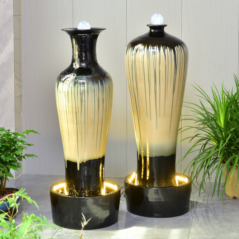 招财流水摆件创意家居陶瓷玄关客厅办公室循环水喷泉开业乔迁礼品