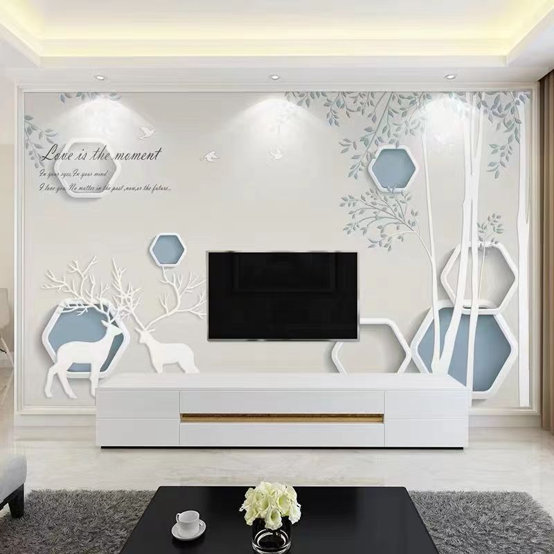 电视墙壁布简约北欧风装饰客厅沙发背景墙壁布新中式高档影视壁画