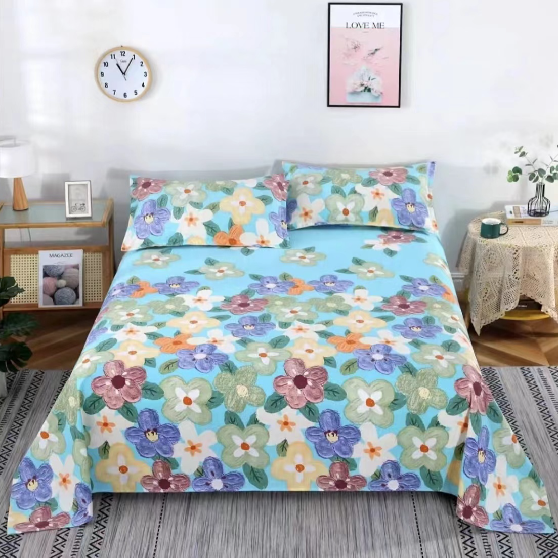 原棉双人床单加厚棉布莫奈花园245×200加厚帆布四季款柔软舒适