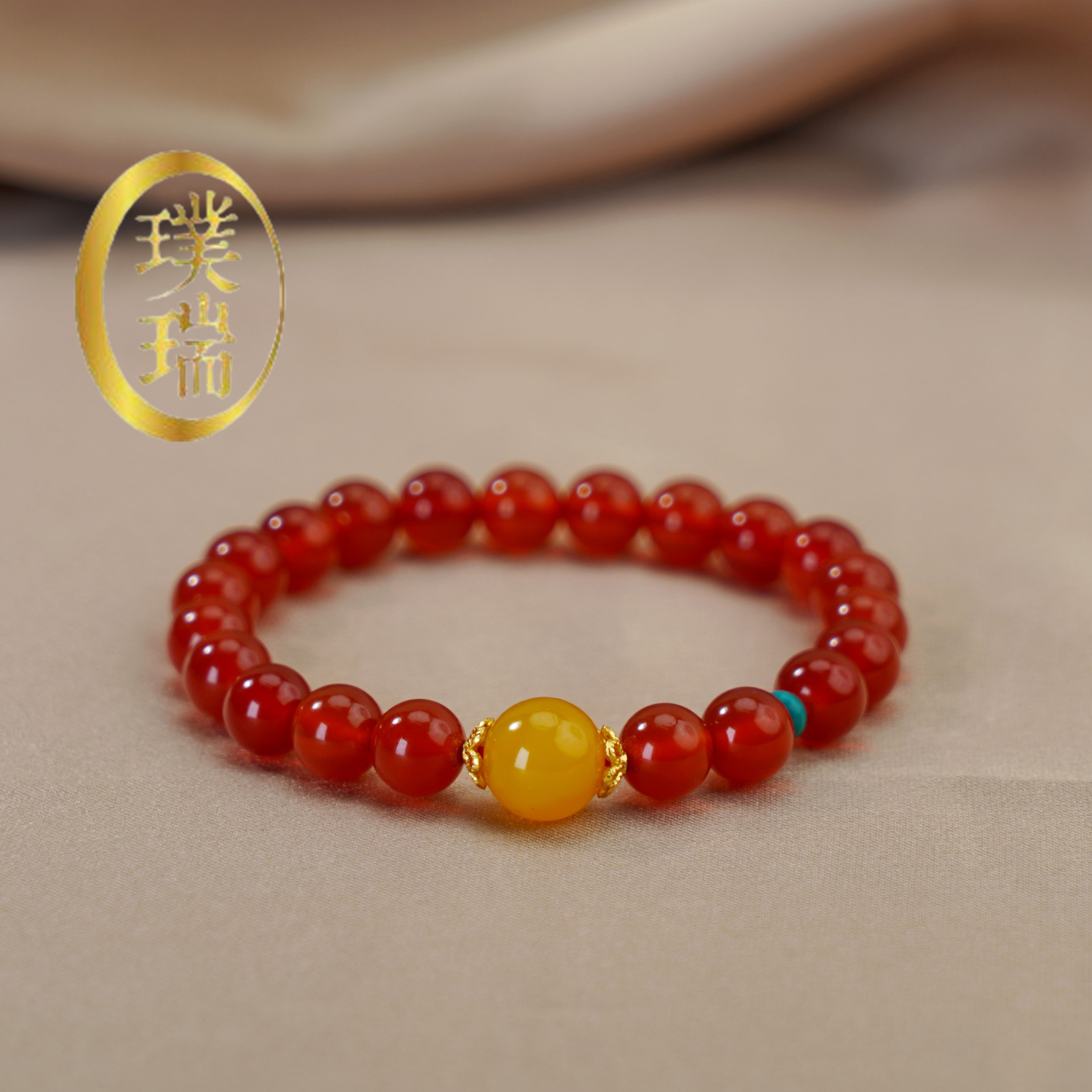 宫廷风天然红玛瑙配黄玛瑙顶珠手链 多样性发一 SL281