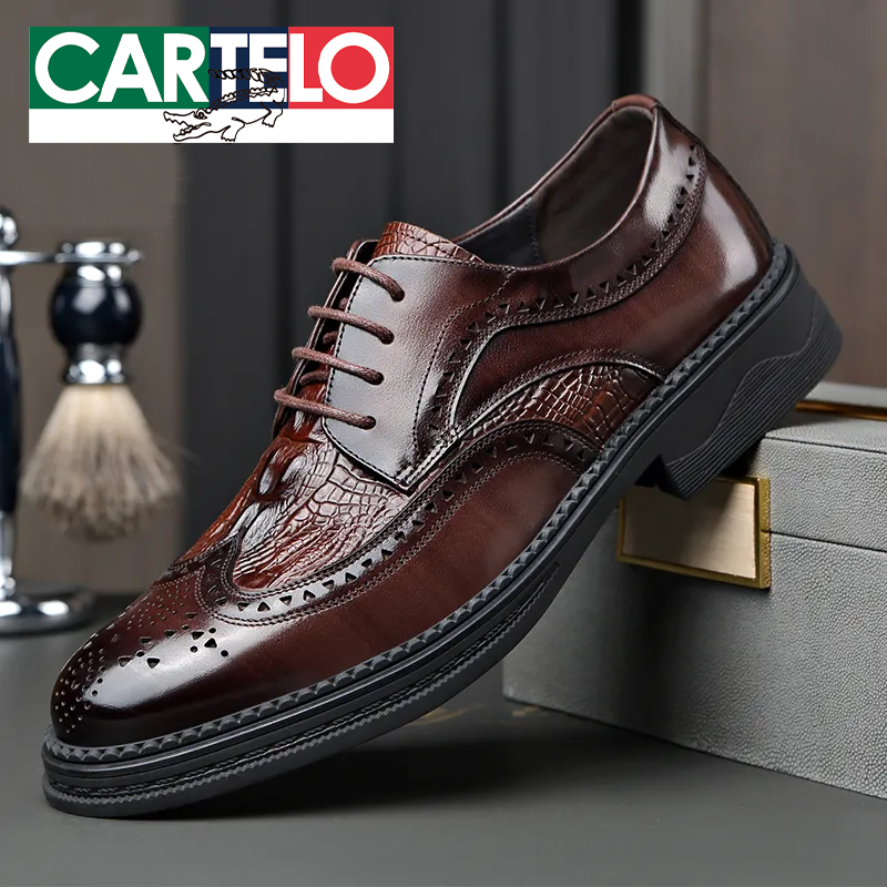 卡帝乐鳄鱼百搭男春季布洛克商务休闲男皮鞋真皮透气软底结婚鞋子