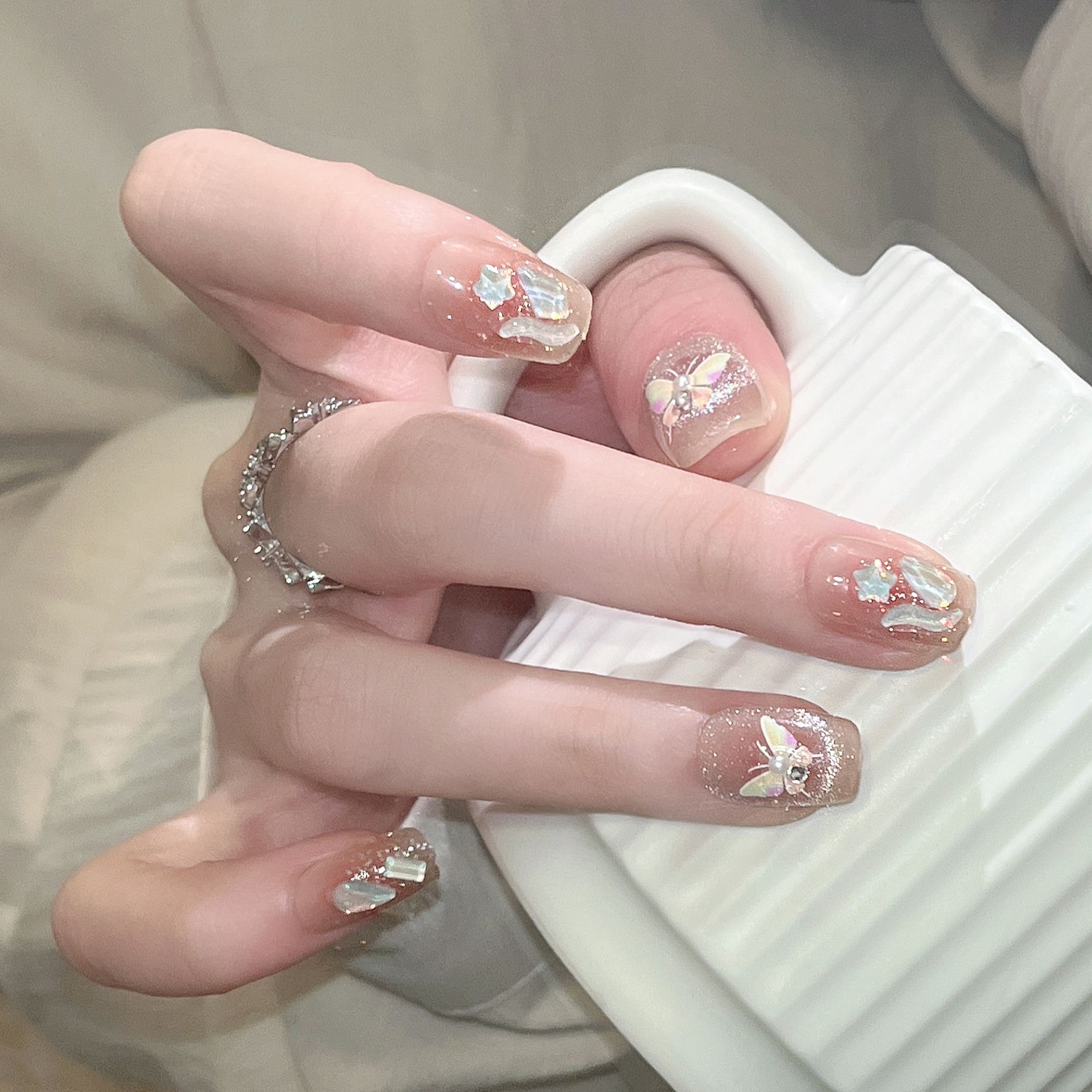 【可选长短】30片装（梦蝴蝶极光钻）穿戴甲可随意拆卸