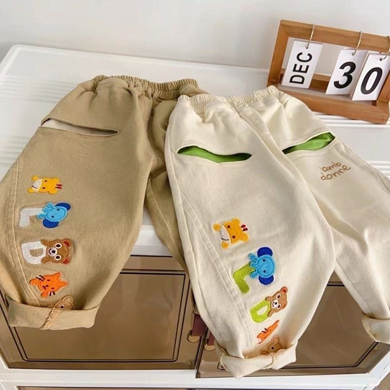 2025秋季童装儿童长裤新款卡通刺绣韩国小孩裤子男女宝纯棉休闲裤