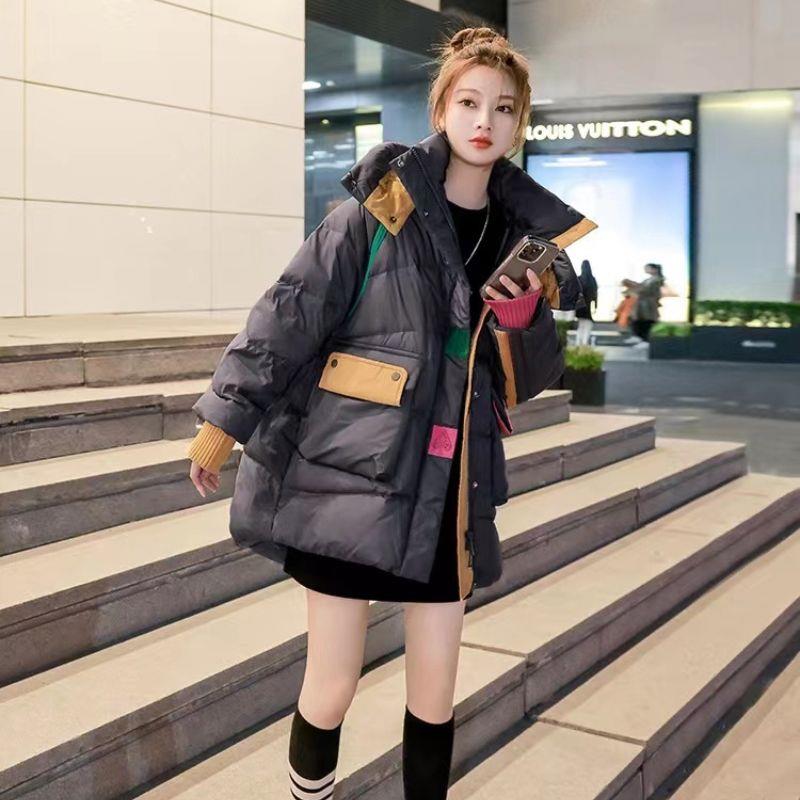 羽绒羽绒服女2023年冬季新款拼色宽松中长款小众设计感加厚