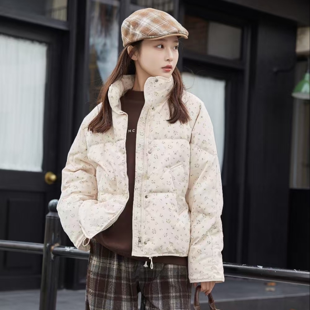 韩系小碎花立领短款甜美棉服女宽松加厚外套