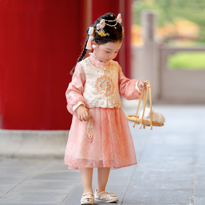 萌乎【溶溶月】汉服女童春秋新款套装国风新中式公主汉服裙243822