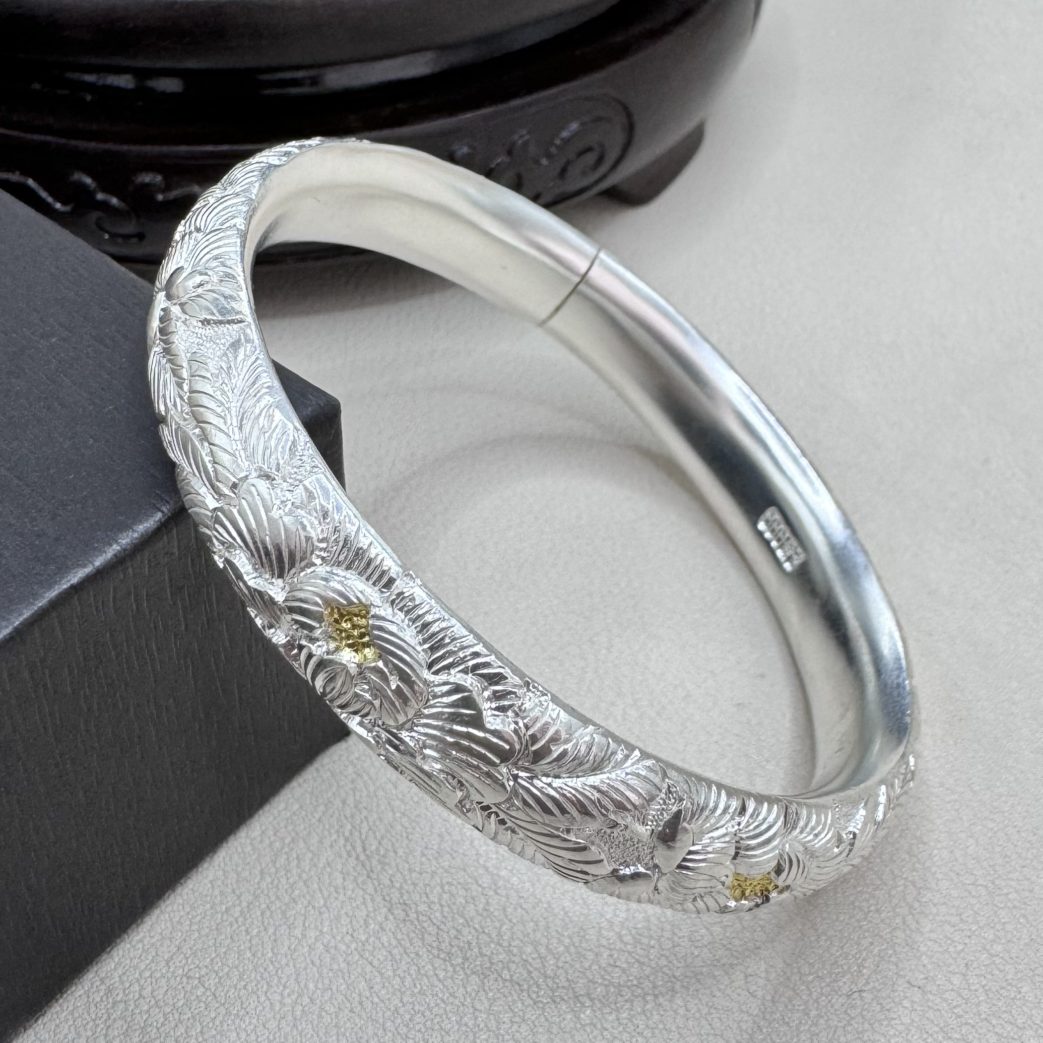 足银手镯 足银999(点金牡丹蝴蝶手镯)