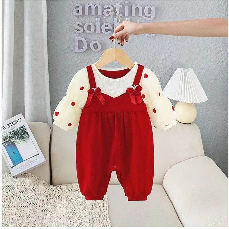 婴儿连体衣女宝宝满月服百天公主哈衣周岁礼服秋季外出服超萌