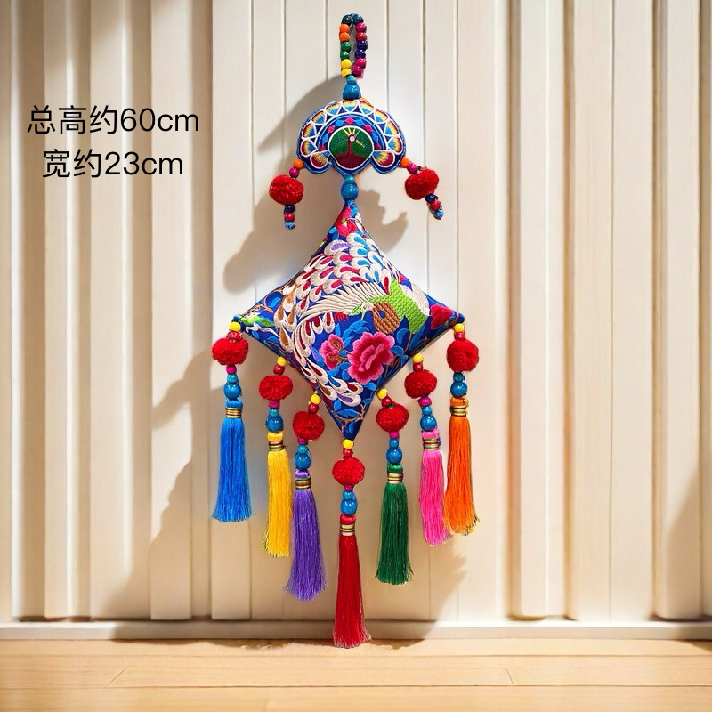 【绣花村】小号蓝孔雀民族风刺绣挂件布艺绣花新年喜庆吉祥福