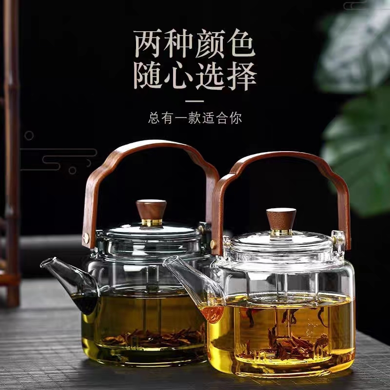 新款高硼硅玻璃煮茶壶家用蒸煮一体四代提梁壶耐高温防爆提梁壶