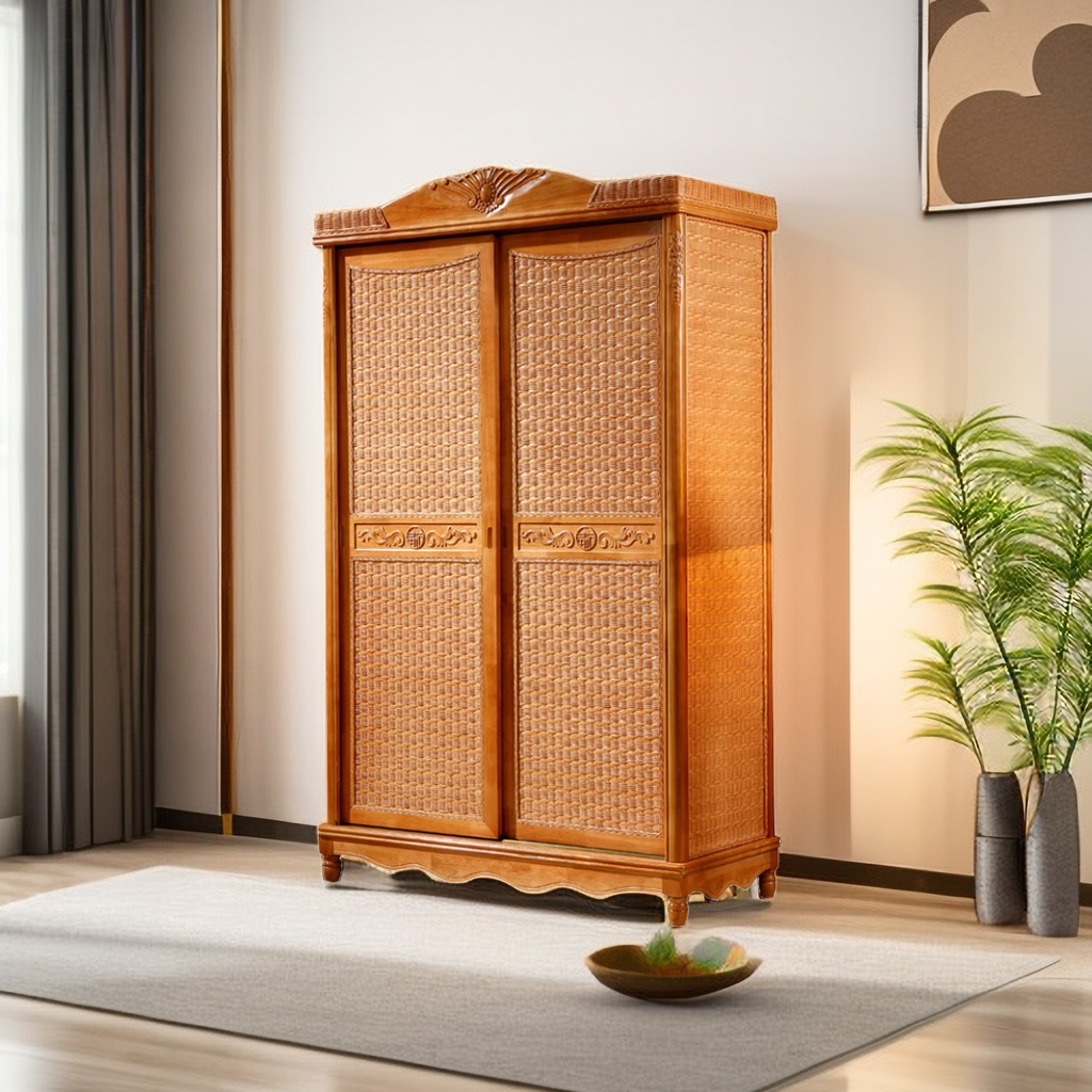 真藤编织衣柜推拉门衣柜三门四门两门卧室柜子客厅家用推拉门