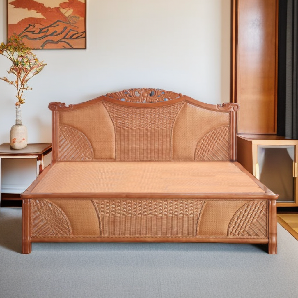 进口艺术真藤床大号藤床藤编床组1.2米1.5米1.8米手工复古大床
