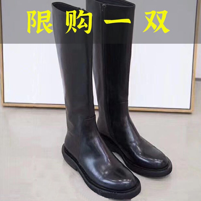 百丽纯爱全真皮骑士靴女英伦风2023秋季新款欧货马丁靴平底显瘦
