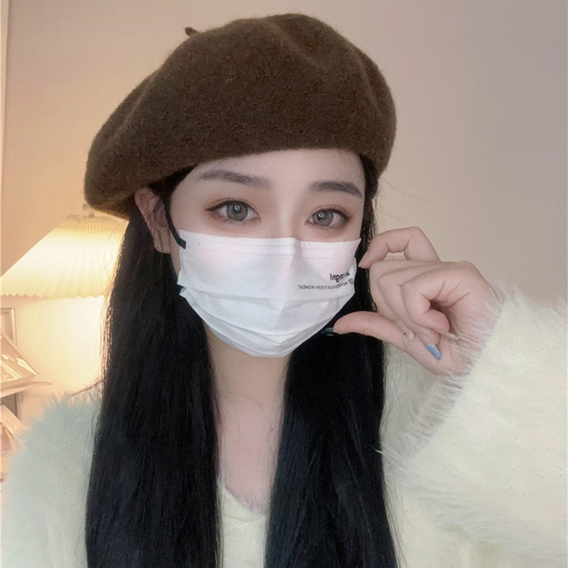 韩系纯色贝雷帽女款2023新款秋冬季百搭显脸小法式咖色气质画家帽