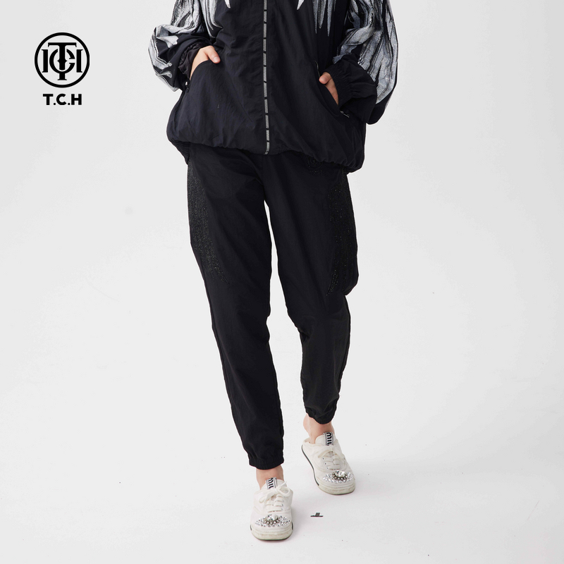 爆款-潮牌翅膀烫钻休闲束脚裤2025新款百搭工装裤子T72C206026