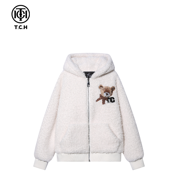 爆款-潮牌烫钻设计师小熊秋冬毛毛外套T69D276040