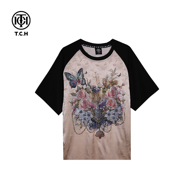 潮牌-TCH2025秋季重工烫钻半袖T恤时尚设计感休闲短袖T72C106065